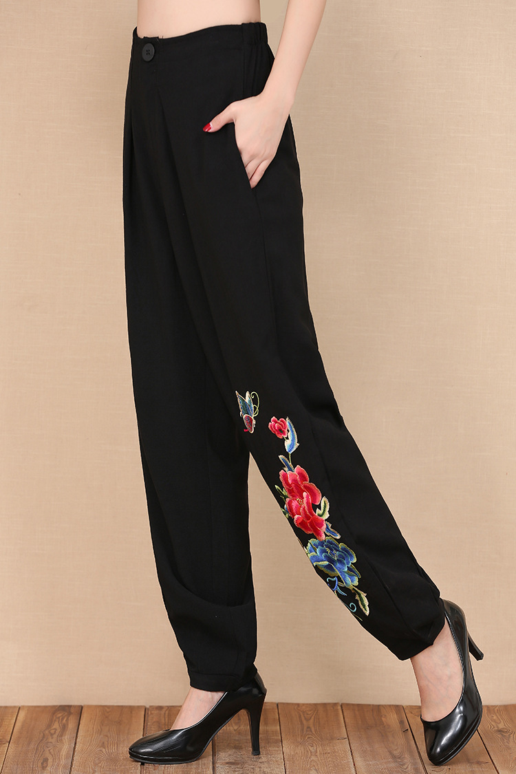 2020春秋新款民族风女装绣花女裤灯笼裤大码裤小脚长裤子女装