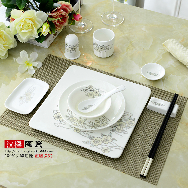 祥云鲜花 酒店餐具盘子餐厅摆台套装 陶瓷盘碗日韩小清新主题用品