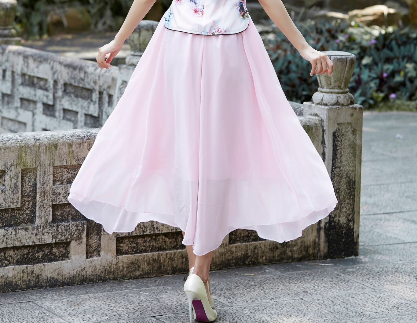 2019夏季新款复古刺绣雪纺改良旗袍半身裙中国唐装民族风套装裙女