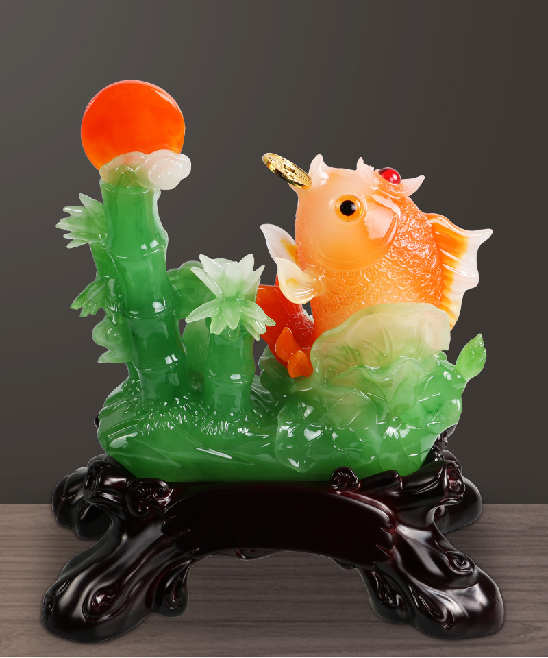 雅信树脂工艺品仿玉招财鱼摆件鸿运高升开业乔迁商务送礼工厂批发