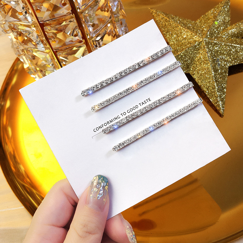 Rhinestone Hair Clip Bar Shaped Clip European and American Catwalk Fashion All-Match Full Diamond Bang Clip Online Influencer Headdress Side Clip Hair Accessories Women