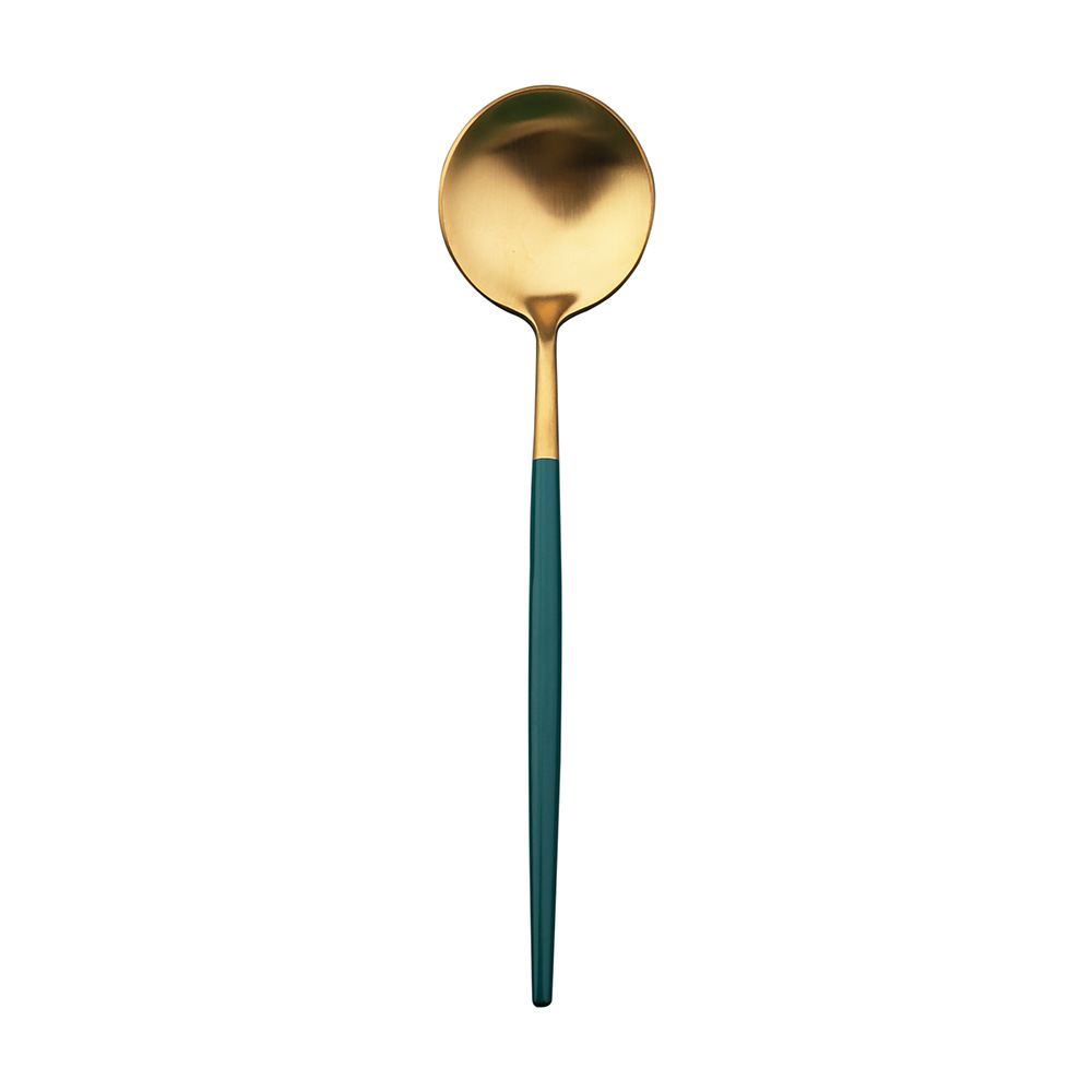 Q Thick round Handle 304 Emerald Spoon Fork Portugal Stainless Steel Knife and Forks Dark Green Tableware Peacock Green Gold Chopsticks