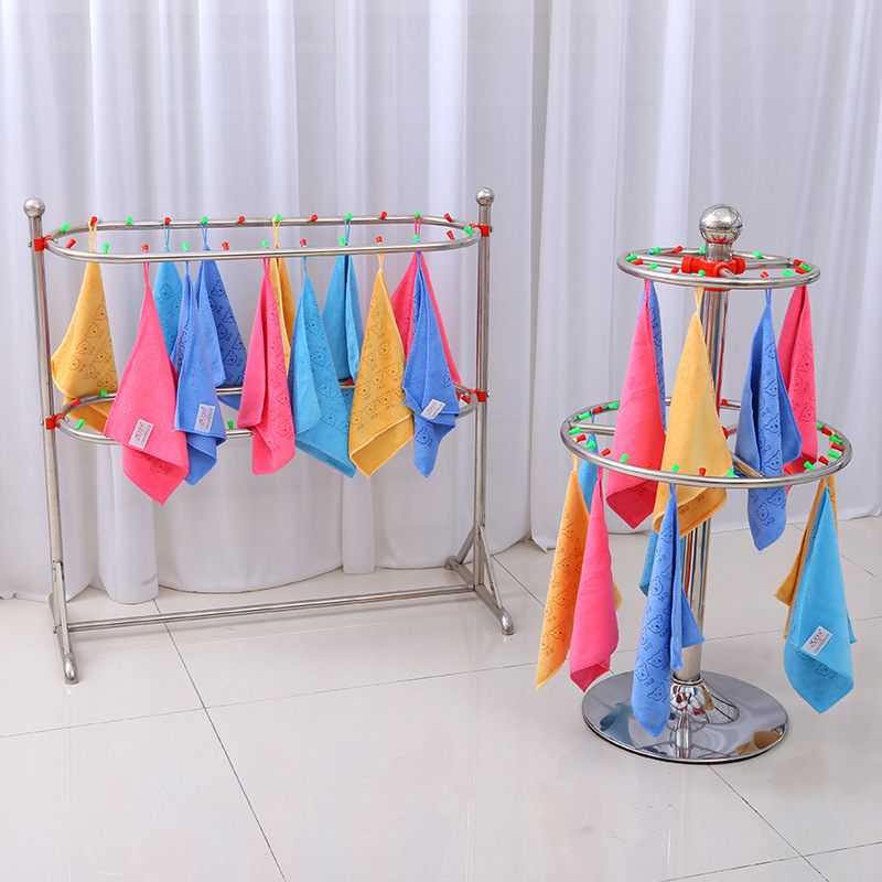幼儿园毛巾架加厚不锈钢圆毛巾架两层儿童手帕晾晒挂物长圆毛巾架