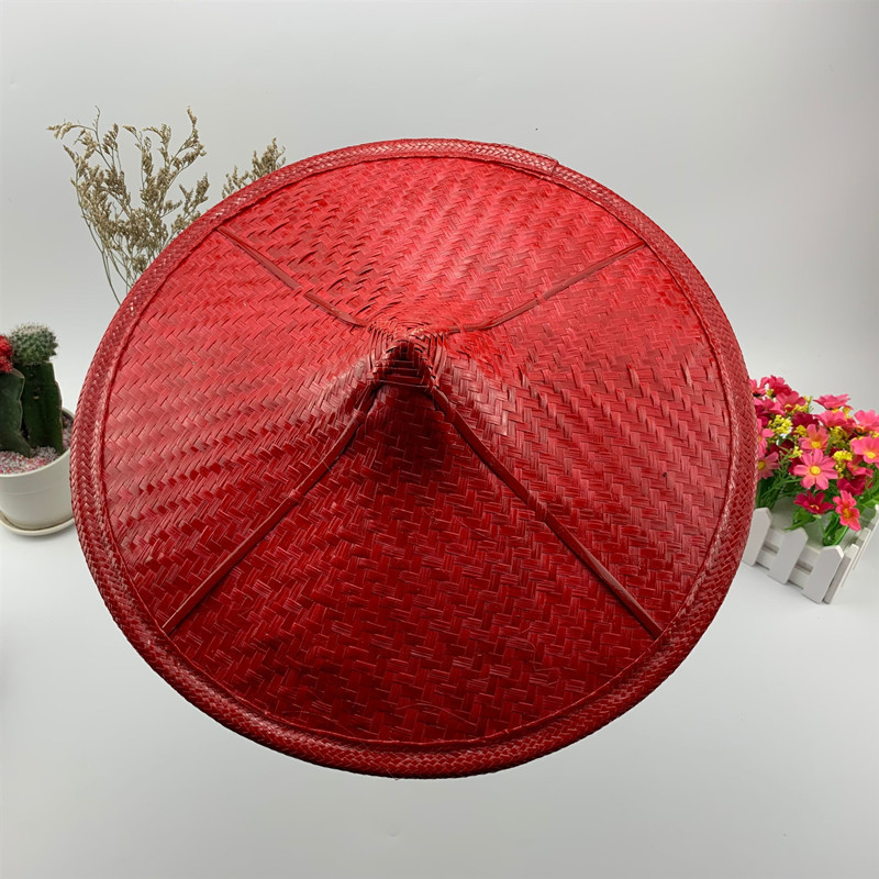 少数民族舞蹈表演花腰斗笠竹编斗笠傣族服装舞蹈帽子原色红色帽