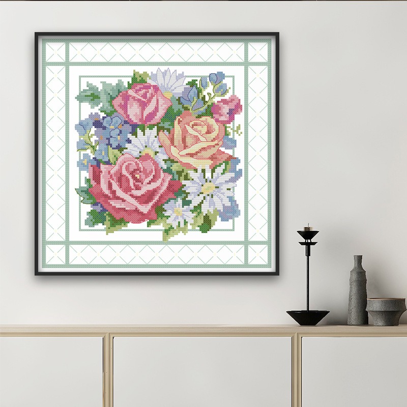 欢乐99新款十字绣 四季玫瑰花图自绣布艺品diy刺绣材料包一件代发