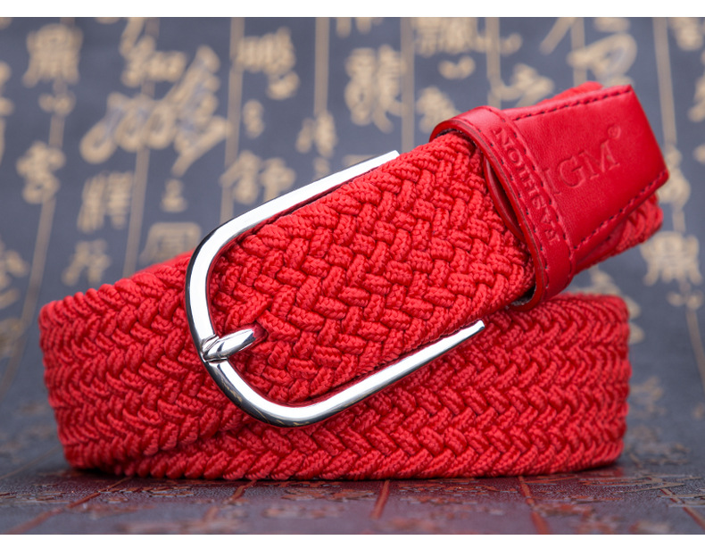 红腰带女男本命年 红色皮带编织帆布 任意调节松紧无孔弹力裤带