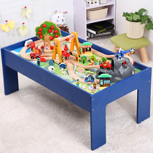 儿童托马斯小火车轨道套装游戏桌 兼容电动火车头木质拼装玩具