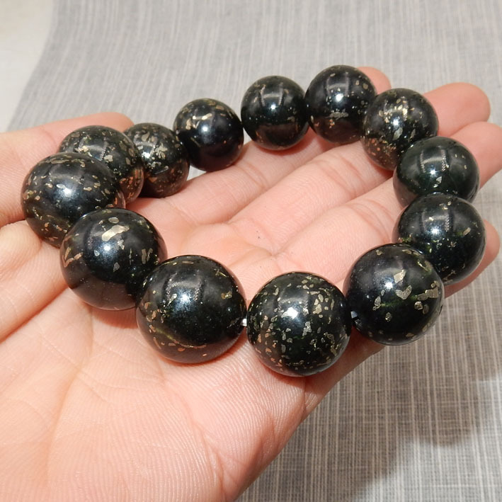 玉龙坊天然和田玉精品稀有黑青玉闪金满天星18mm手串玉手镯首饰