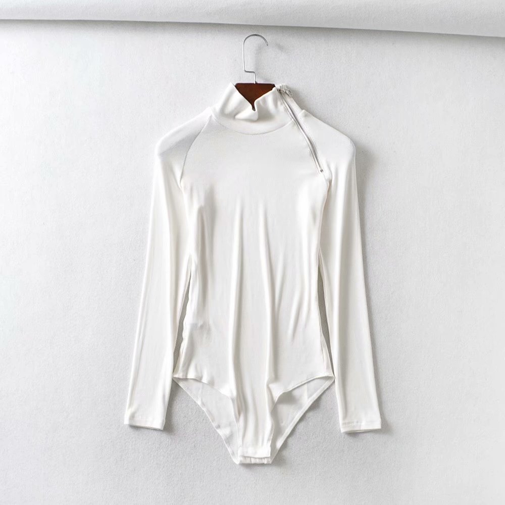 早春新款欧美女装时尚纯色侧拉链修身连体衣短裤l1395