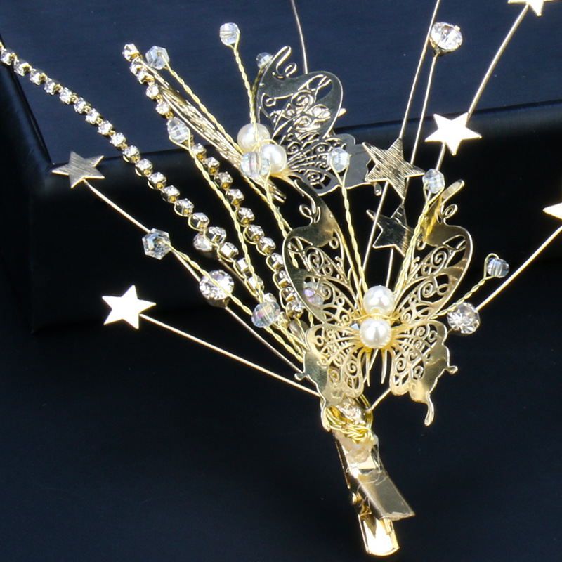 新娘手工发夹侧边韩式金色对夹婚纱礼服配饰百搭发夹发饰结婚饰品