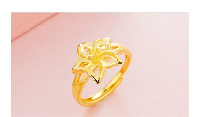 黄铜镀真金紫荆花开口戒指 越南沙金五星花女士时尚指环新款饰品