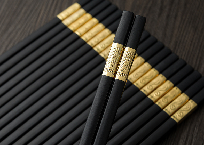 10双黑色合金酒店筷子仿瓷密胺美耐皿耐高温消毒碗柜专用饭店筷子