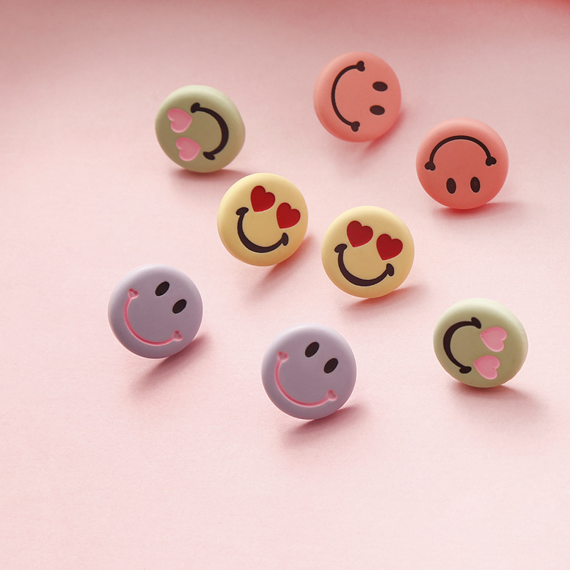 qq搞怪表情包耳钉趣味糖果色可爱微笑耳环几何简约正能量百搭耳饰