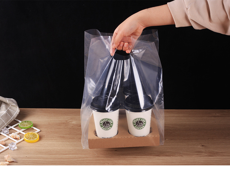 奶茶咖啡打包袋加厚手拎袋高压透明两杯托/四杯托外卖手提塑料袋