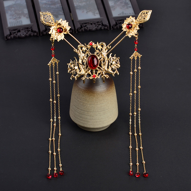 汉服发冠古风凤冠新娘头饰全套古装古代发饰仙气流苏步摇发簪现货