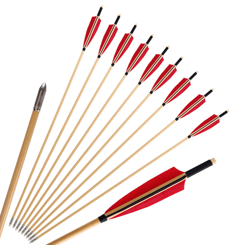 弓箭箭支8mm真羽木箭传统美式猎弓反曲射箭通用5英寸箭羽厂家直销