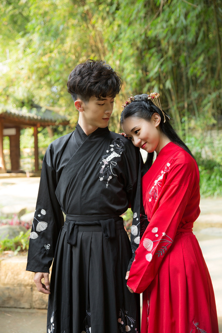 5897合欢花原创绣花大氅大码汉服氅衣广袖大袖衫外套情侣cp装套装