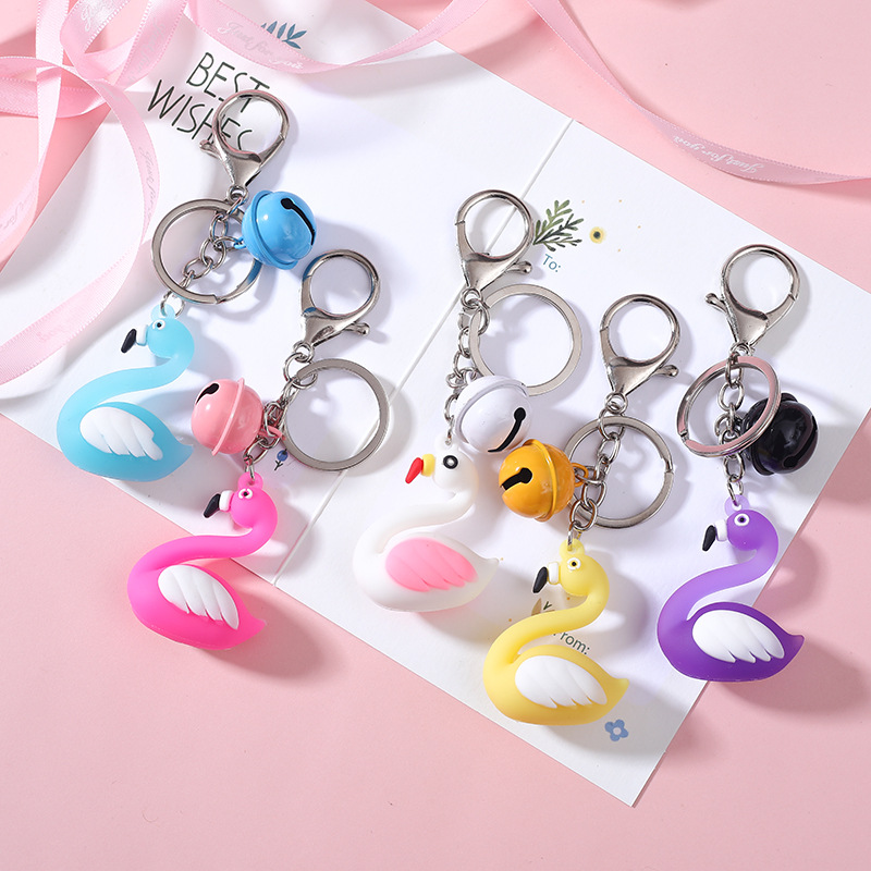 2490 Cute Swan Lanyard Bell Key Buckle Cartoon Three-Dimensional Soft Rubber PVC Automobile Hanging Ornament Women's Bag Hanging Ornament