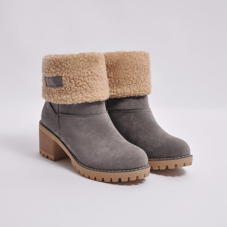 Cross-Border Wish Amazon Snow Boots Large Size Thickened Chunky Heel Platform Lamb Wool Women's Shoes Two-Way Boots
