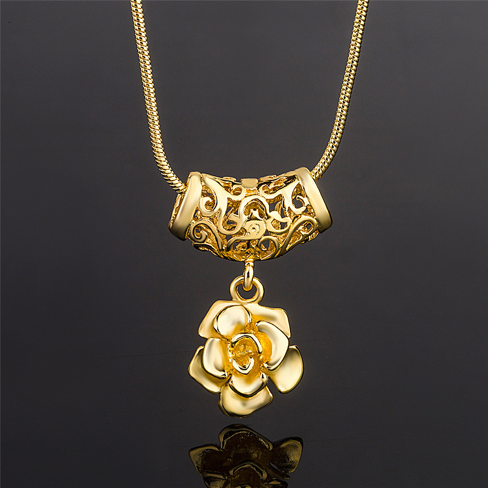 越南镀金圆柱镂空大花镀真金吊坠 金嘉华首饰量大从优一件代发