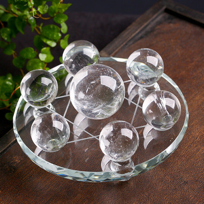 开光天然白水晶球七星阵 白水晶摆件 风水摆件 镇宅辟邪