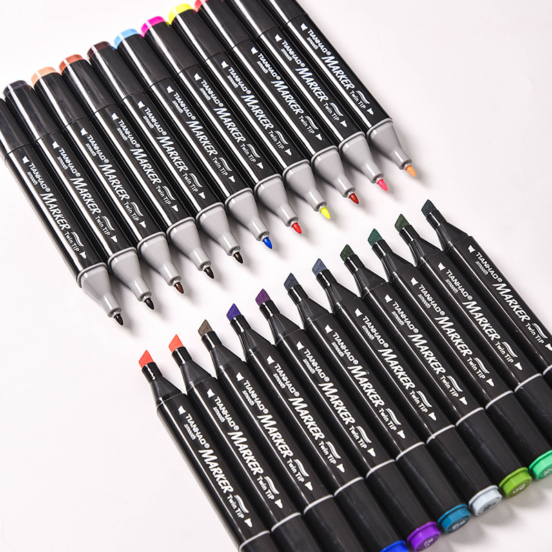 马克笔学生30色双头酒精绘画图四角黑杆记号marker笔厂家供应