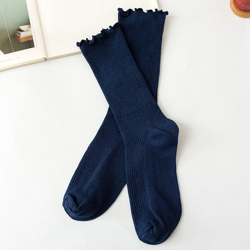 Bunching Socks Women's Japanese Autumn and Winter Cotton Socks Women's Thin Socks Solid Color Stringy Selvedge Retro Ankle Boots Foot Sock Long Socks