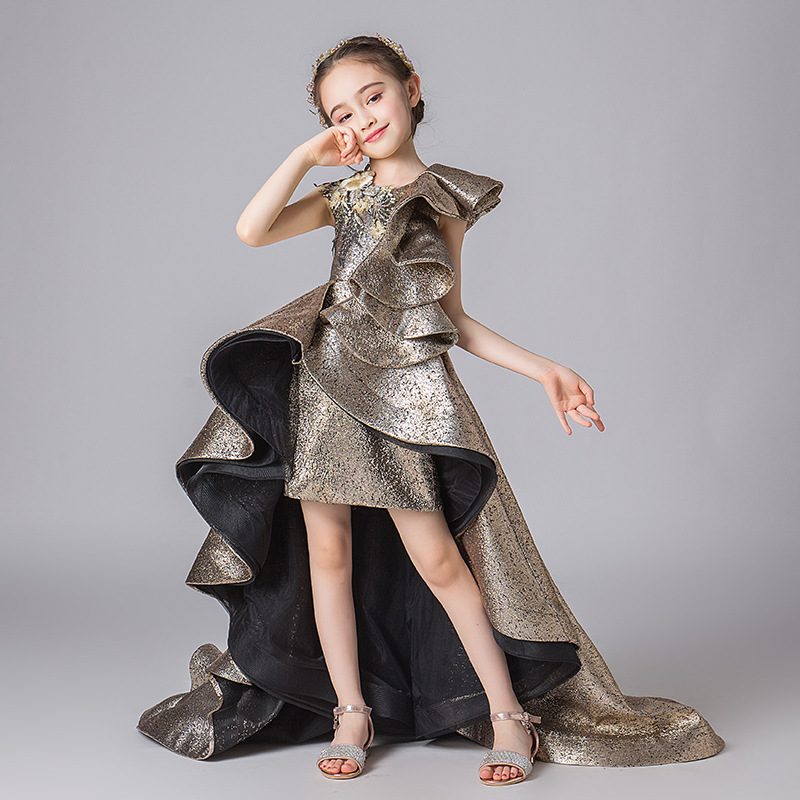 儿童礼服公主裙蓬蓬纱小女孩晚礼服女童钢琴演出服模特拖尾走秀春