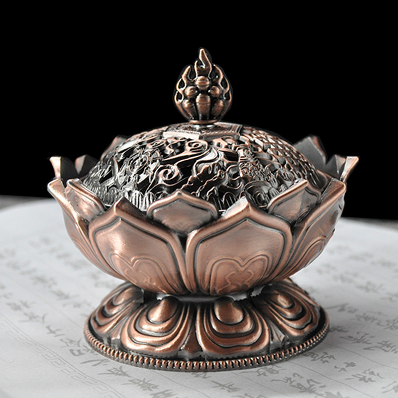 香炉家用室内金属仿古铜香薰炉莲花供佛檀香炉茶道摆件熏香盘香炉
