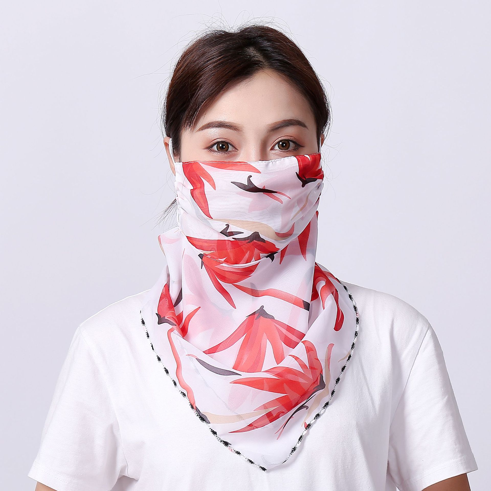 春夏两用防晒护颈遮脸面纱女开车围脖小方丝巾面罩紫外线透气口罩