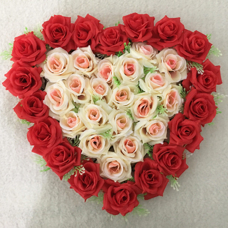 批发心形仿真玫瑰花盘 桃心花排 婚车装饰花 婚庆新房布置道具