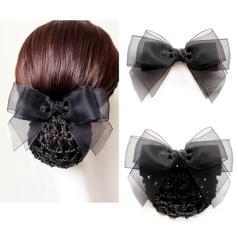 [factory direct sales] silk yarn korean style headdress flower professional hairpin staff bow barrettes hair net bag 12 * 9cm