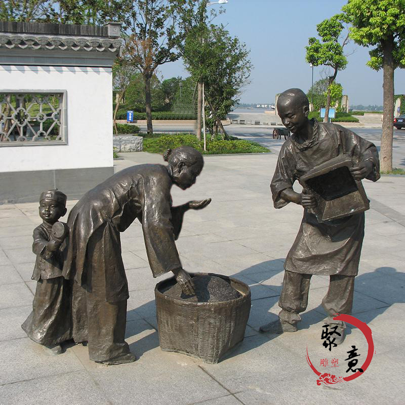 玻璃钢仿铜古代民俗人物卖货郎卖大米雕塑 小商贩景观小品摆件