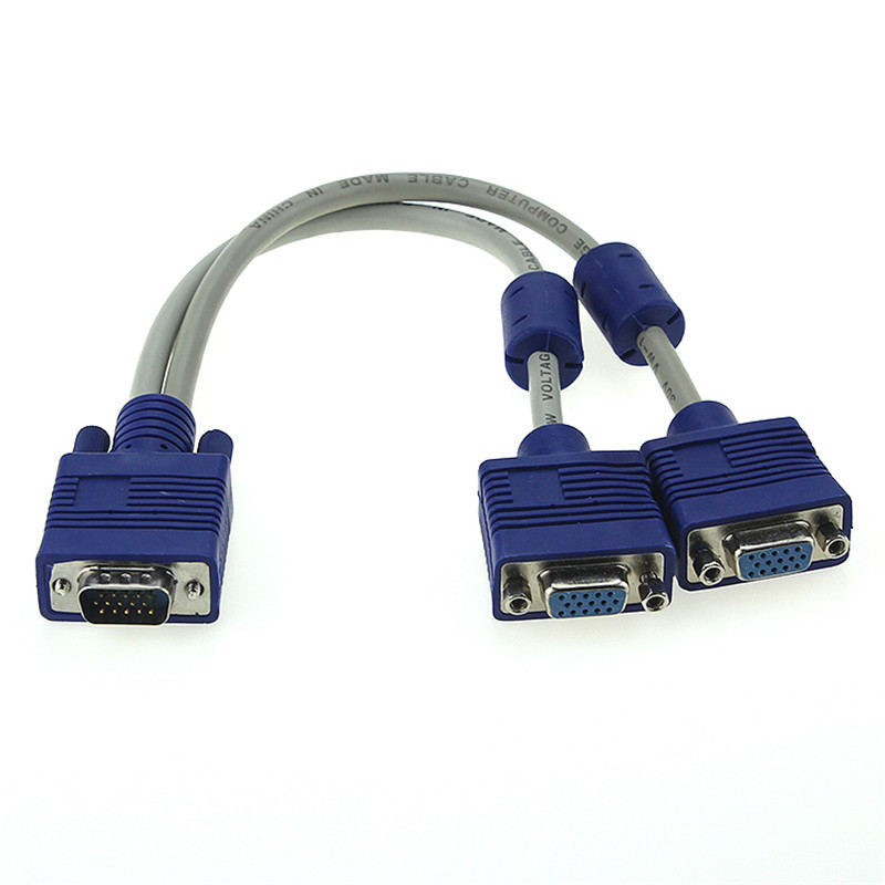 电脑信号视频一分二显示器分频线vga转接线扩展同步双屏幕1公2母