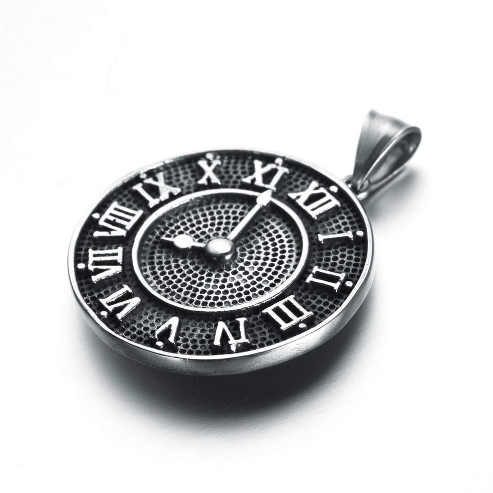 欧美男士不锈钢吊坠 复古时间钟表钛钢项链 跨境亚马逊