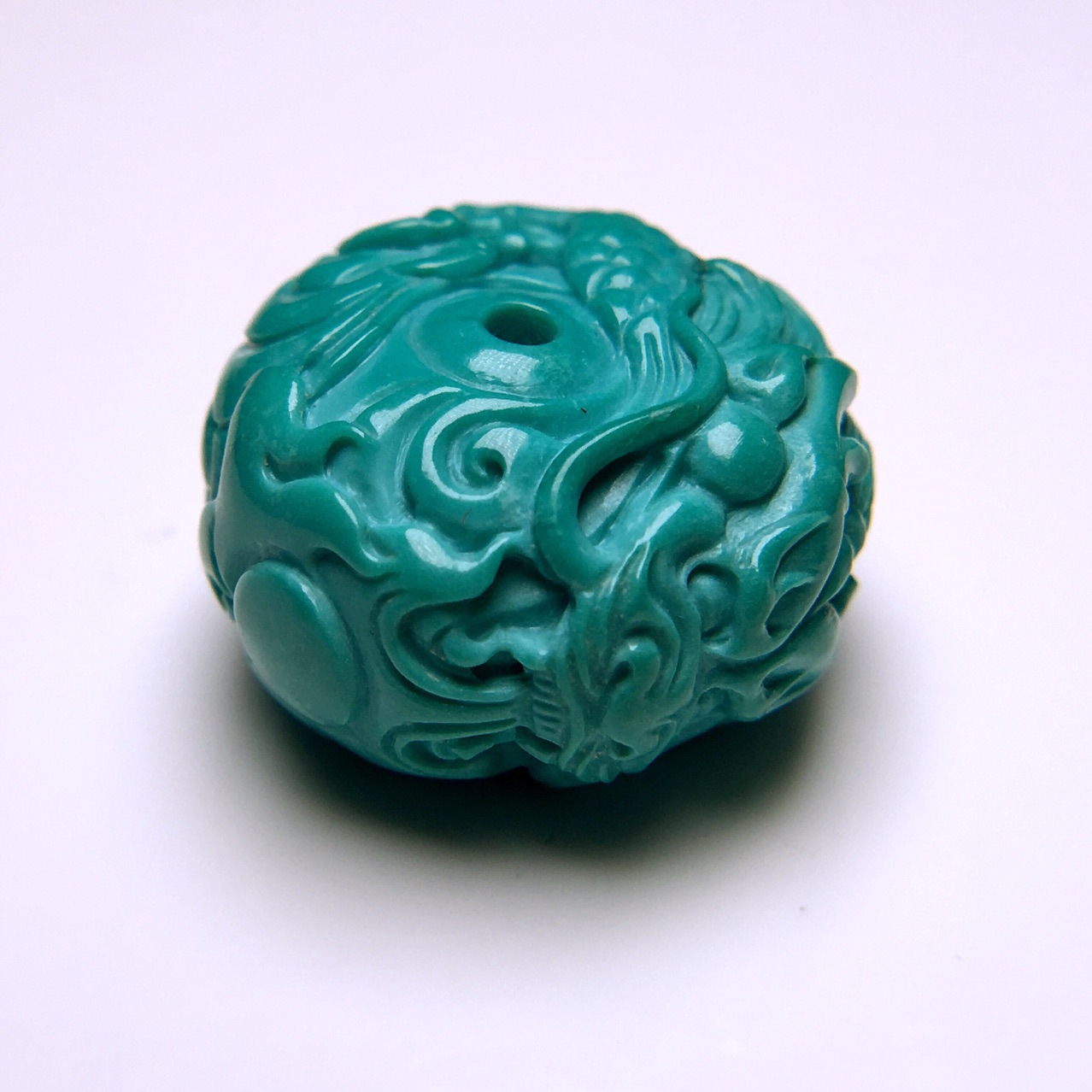 湖北竹山原矿高瓷蓝绿松石秦古玉化料文玩金刚橄榄核手串配珠龙扣