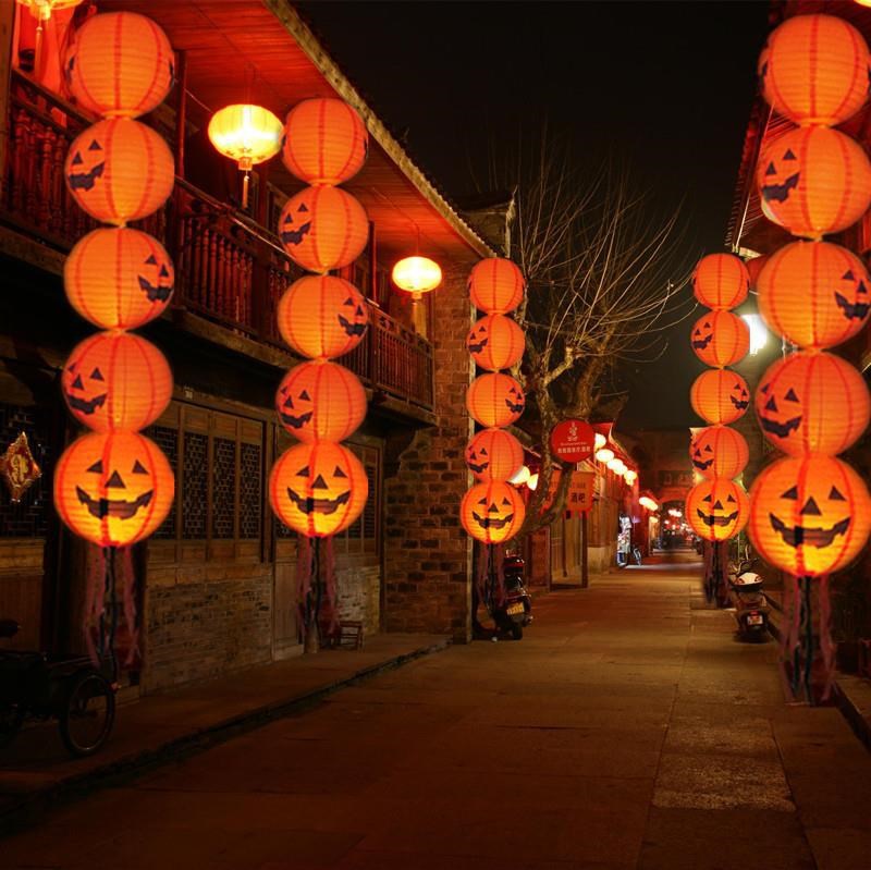 万圣灯笼南瓜纸质节日装饰用品道具装扮万圣节道具灯带须灯笼鬼节
