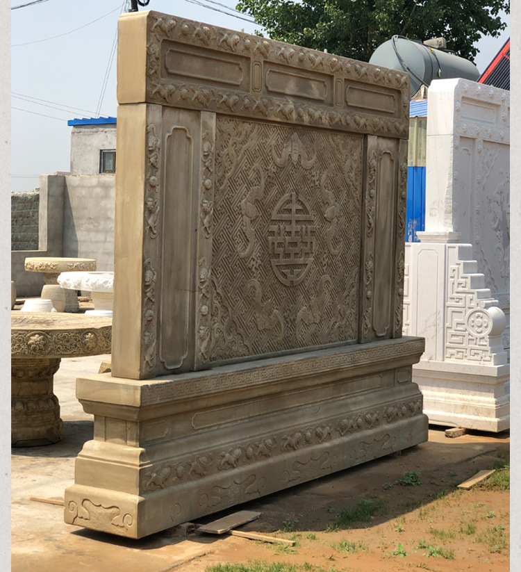 石雕福字屏风大理石汉白玉浮雕庭院别墅装饰景观墙影壁墙厂家定做