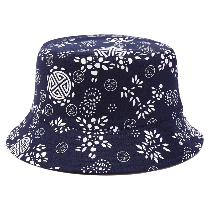 新款ins渔夫帽男女复古民族风青花瓷图案印花盆帽户外潮流遮阳帽