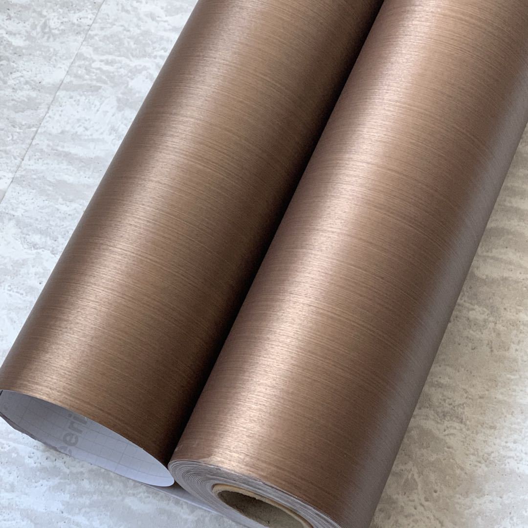 特厚古铜色金属质感拉丝纹自粘翻新贴纸 装饰贴膜 展柜波音软片