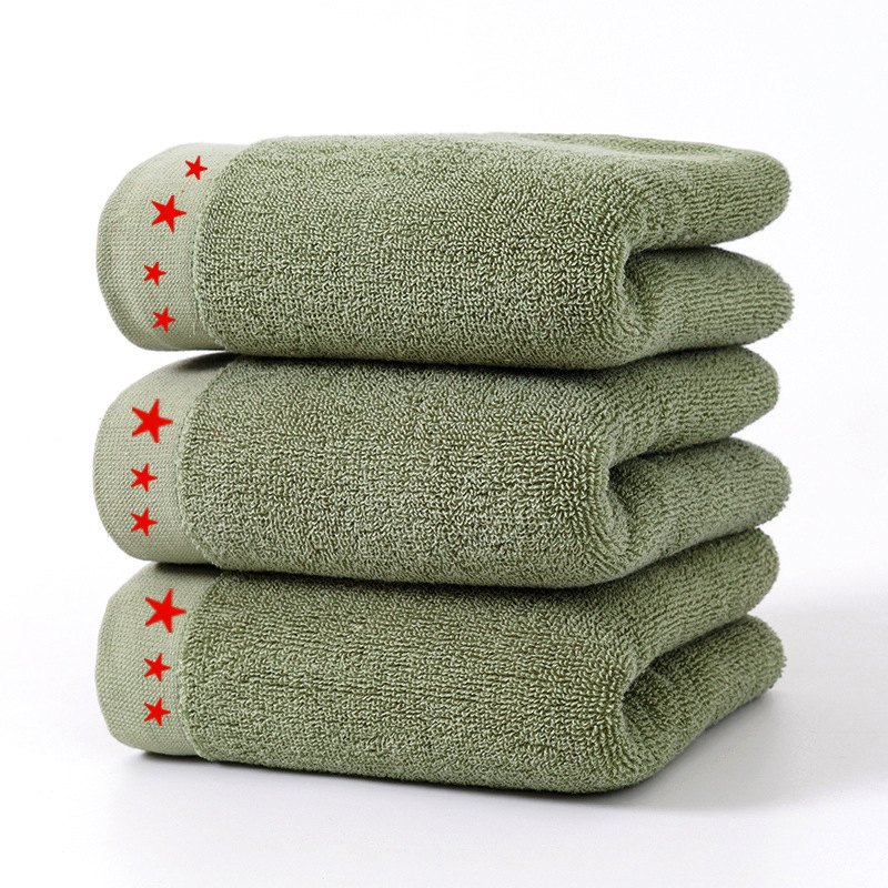 纯棉32股军训毛巾消防军绿毛巾纯棉洗漱面巾军用消防军绿毛巾吸水