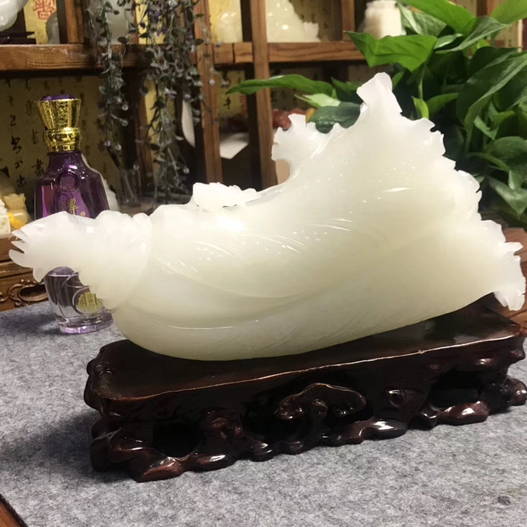 源头厂家阿富汗玉白菜摆件冰种巴玉白菜佰财如意家居工艺品大摆件