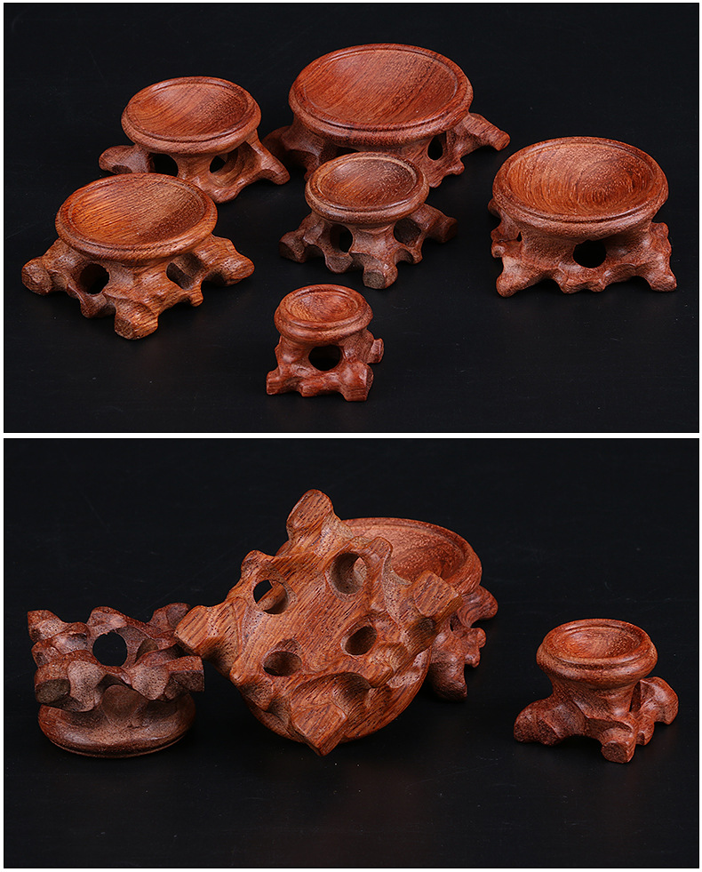 葫芦底座实木质摆件文玩核桃蛋雕水晶球镂空红木圆形 树脂托架