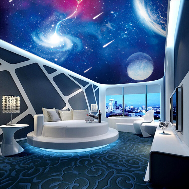 3d立体卧室顶宇宙星空儿童墙纸酒店宾馆ktv背景墙壁纸