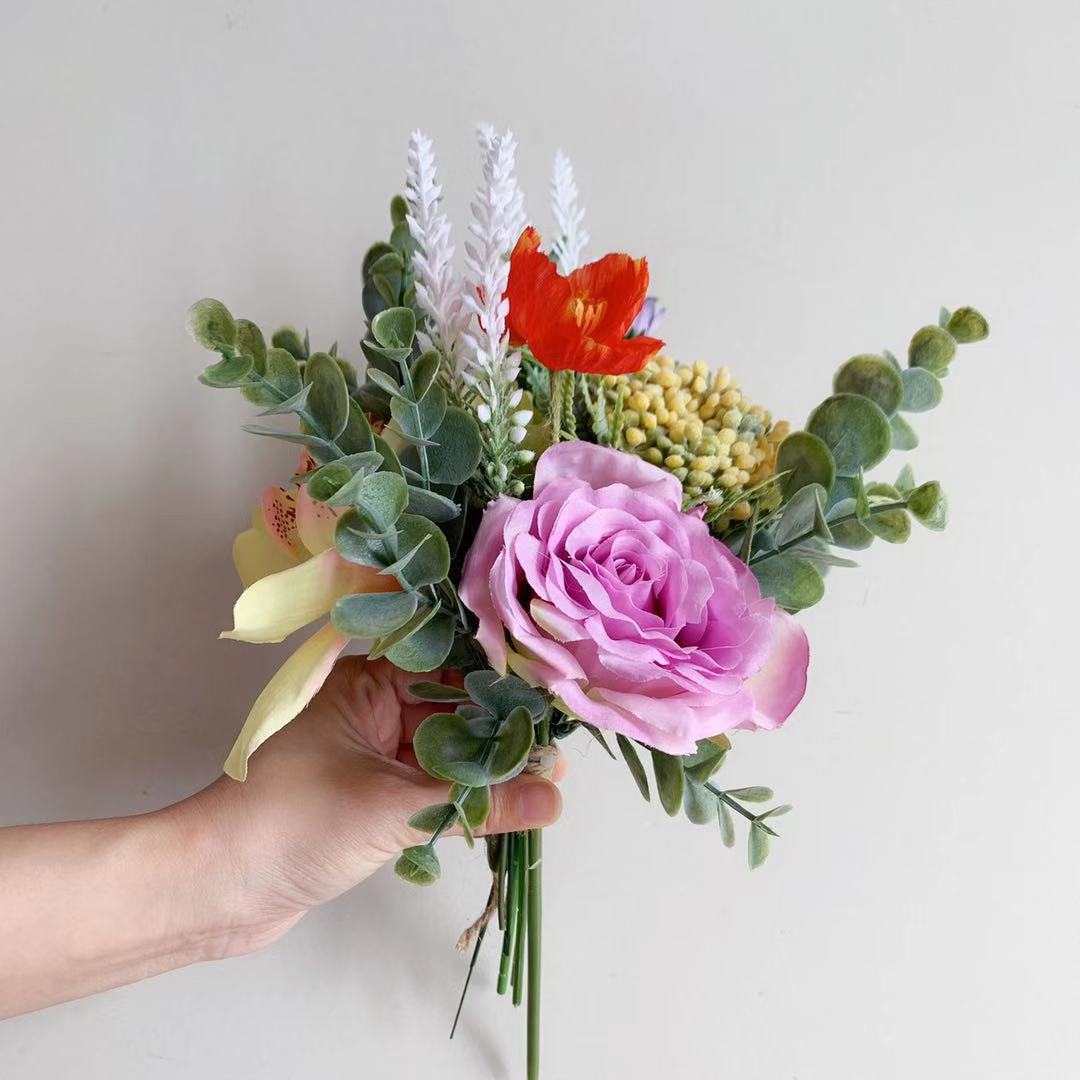 m122森系金黄紫色手札花束 仿真花绢花假花批发欧式亚马逊货源