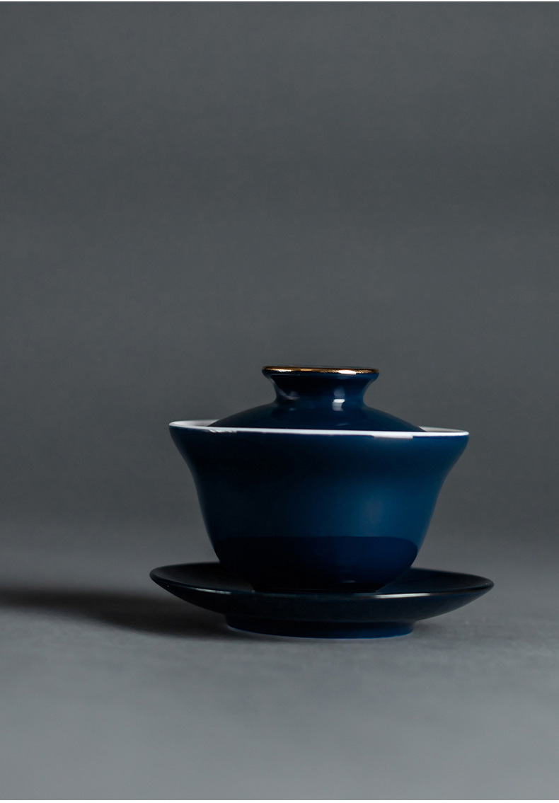 霁蓝釉茶具套装 景德镇原矿颜色釉盖碗茶具整套家用茶具套装logo