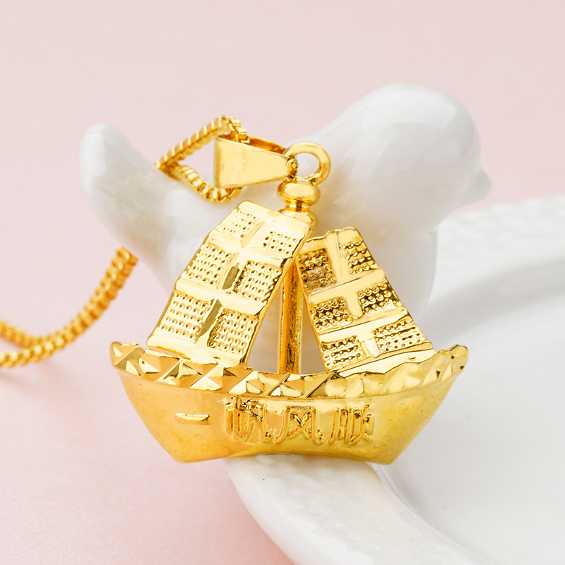 越南沙金仿金复古一帆风顺帆船吊坠 日韩简约女款镀黄金吊饰批发