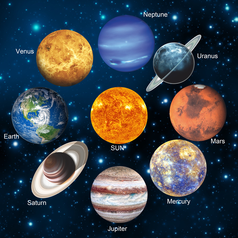 30cm夜光太阳系八大行星木星荧光贴纸外贸热销儿童房装饰pvc墙贴