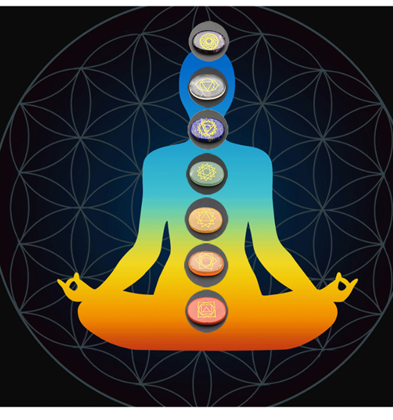 7chakra 天然水晶宝石玛瑙七脉轮能量疗愈石灵气符号摆件工艺品