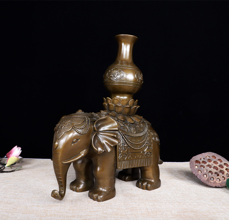 一件起批 纯铜大象摆件 铜太平有象宝瓶象家居装饰品开业乔迁礼品